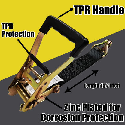 Heavy Duty Car Trailer Tie Down Straps 4 Pack Kit - 2" x 8' Ratchet Straps + J-Hooks with Clip, 2" x 36'' Axle Straps - 10,000lbs Break Strength - Use for Car, Truck, UTV Transport.( left side of the handbag is missing )