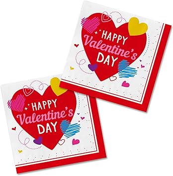 50-Pack Valentine's Day Napkins 3-Ply - Love-Heart Themed Disposable Paper Napkins for Romantic Celebrations - 6.5" Red Heart Napkins Valentine's Day Party Supplies & Decorations