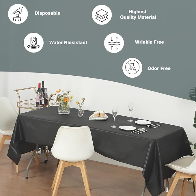 Evershine 4-Pack Heavy Duty Black Rectangle 54" X 108" Plastic Table Covers Tablecloth (Reusable) (Rectangle 54" x 108", Black)