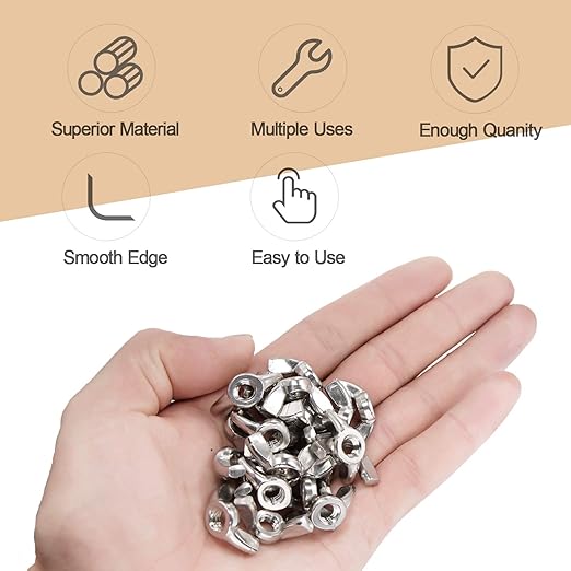 Hurrican 14"-20 Stainless Steel Wing Nuts - 50PCS Butterfly Ear Wingnuts