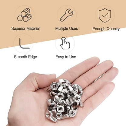 Hurrican 14"-20 Stainless Steel Wing Nuts - 50PCS Butterfly Ear Wingnuts