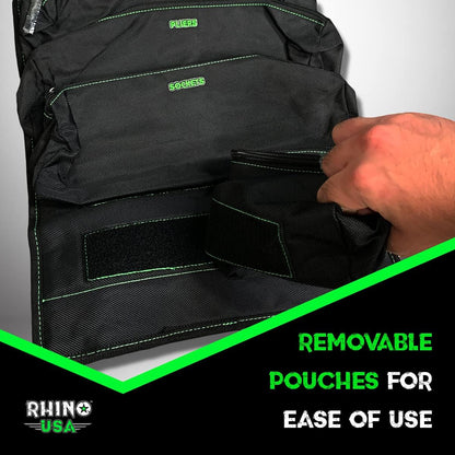 Rhino USA Tool Bag Roll - Heavy Duty Canvas Organizer for Tools Labeled & Removable Pouches for Ultimate Travel Tool Storage. For UTV, Car, Truck, 4x4 Offroad & Garage Use. Black