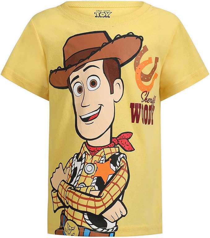 Disney Toy Story Woody, Buzz and Rex Boys Short Sleeve T-Shirt 4 Pack for Toddler and Little Kids