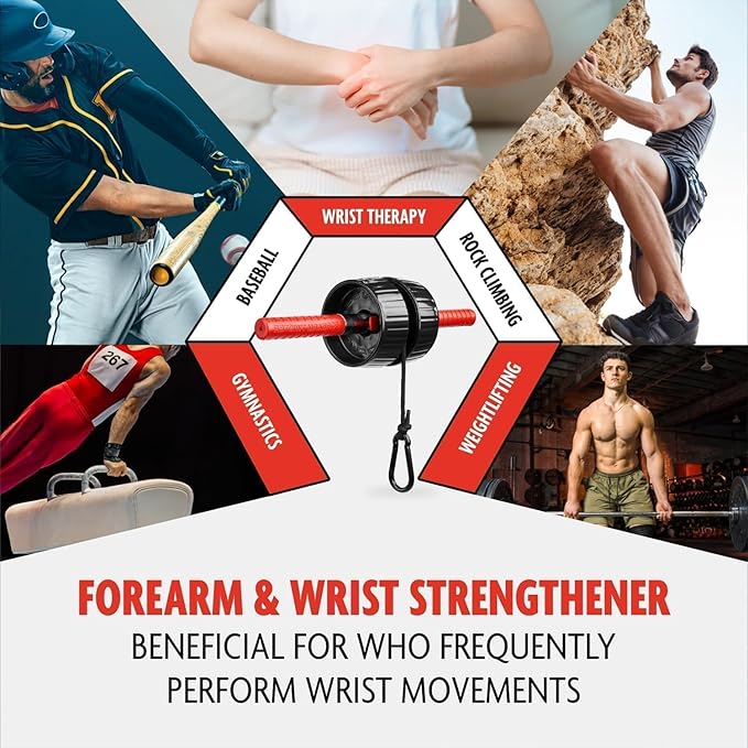 DMoose Fitness Forearm Strengthener  Wrist Roller - 2 in 1 Arm Exerciser with Non-Slip Premium Grip, Durable Nylon Rope - Helps with Elbow Tendonitis, Wrist Recovery  Strength Training (Patented)