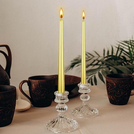 Kemladio 8 pcs 10 inch Gold Taper Candles, Burning Unscented Tapered Candles 8 hrs, Long Candle Sticks,Dinner Candle,Tall Candle Sticks, Halloween Candles (8pcs, Golden)