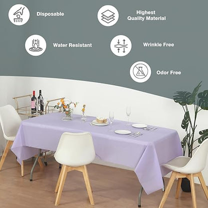 Evershine 4-Pack Heavy Duty Lavender Rectangle 54" X 108" Plastic Table Covers Tablecloth (Reusable) (Rectangle 54" x 108", Lavender)