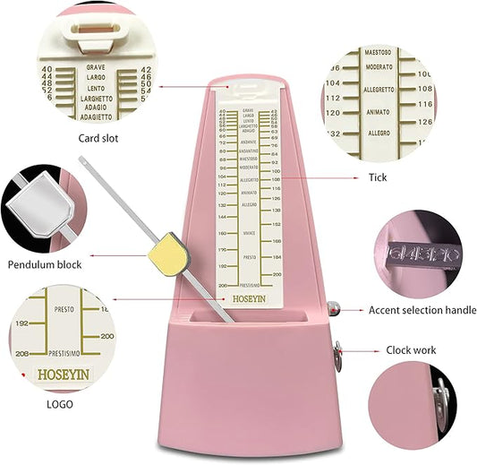 Mechanical Metronome, Universal Metronome for Piano, Guitar, Violin, and Other Instruments (Standard, Pink)