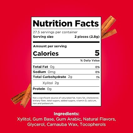 PUR Gum  Aspartame Free Chewing Gum  100 Xylitol  Natural Cinnamon Flavored Gum, 55 Pieces (Pack of 3)