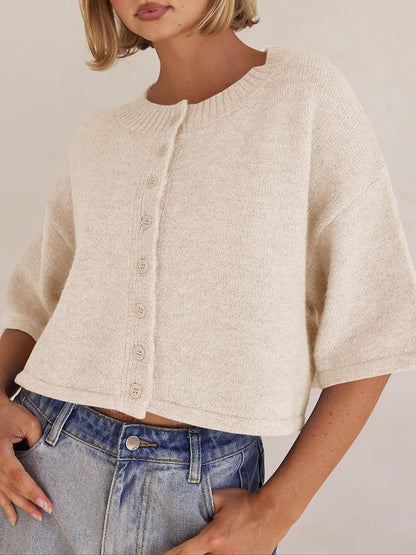 Womens 3/4 Sleeve Cardigan Sweater Button Down Cropped Crewneck Cardigan 2025 Fall Casual Knit Tops