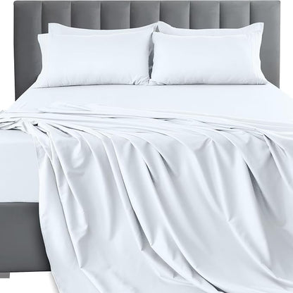 LUX Décor Queen Sheet Set - 4 Piece Ultra-Soft Microfiber Bed Sheets with Flat Sheet, 16 Inches Deep Pocket Fitted Sheet & 2 Pillowcases, Cooling & Breathable, Hotel Luxury, Oeko-TEX - White