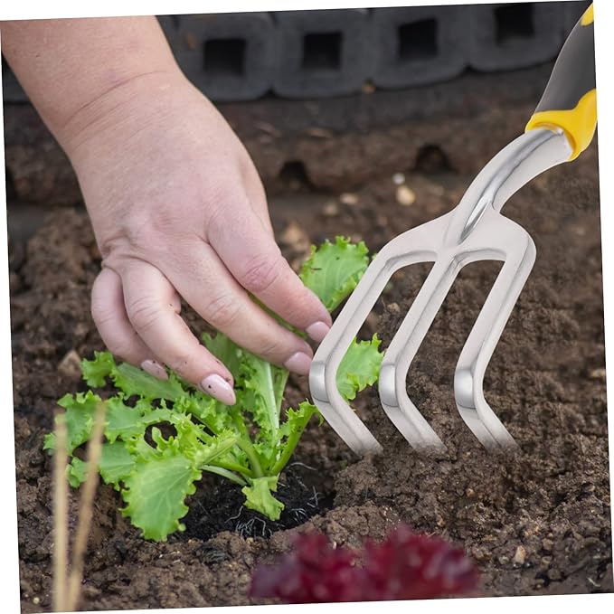 LIOOBO Garden Hand Cultivator Tool 3 Prong Tiller for Gardening Portable Digging Tool for Weeding and Soil Aeration Durable Magnesium Design