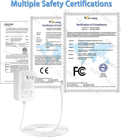 TKDY 24V 1A Power Supply Cord White, 110-240V AC to 24Vdc 24W Class 2 Adapter, DC24V Switching Charger for 24 Volt 1.0A 1000mA 0.75A 750mA 0.5A 500mA Diffuser Humidifier LED Light.