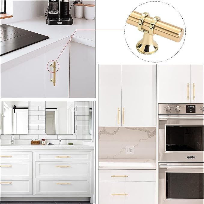 Rergy Cabinet Handles Drawer Pulls and Knobs, 10Pack Gold 5inch Hole Center, Kitchen Hardware for Dresser Handle Zinc Alloy Furniture Pull