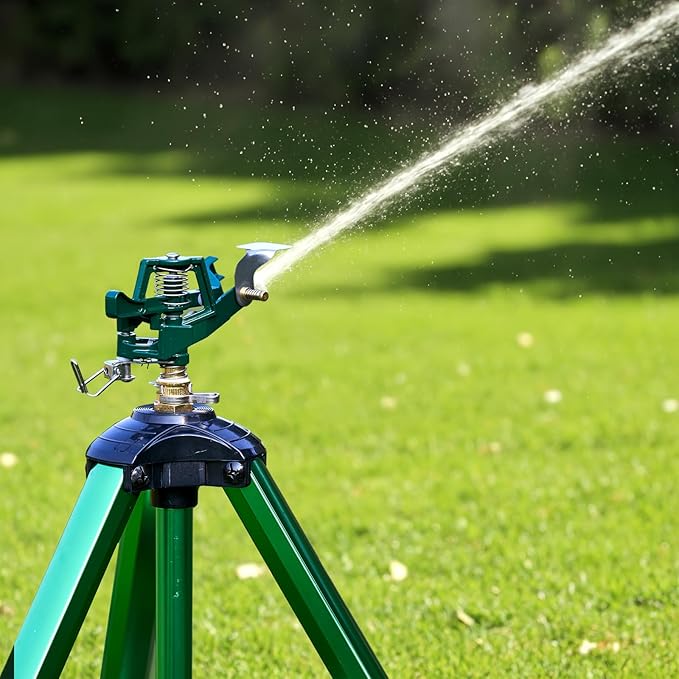 Sprinklers for Yard, 2025 Heavy-Duty Lawn Sprinkler Impact Sprinkler on Spike Tripod Base with 360 Large Area Irrigation with Extension Legs to Adjust Height Irrigation System for Garden Lawn