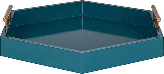 Kate and Laurel Lipton Modern Hexagon Tray, 18 x 18, Teal, Midcentury Decorative Serving Tray for Storage and Display