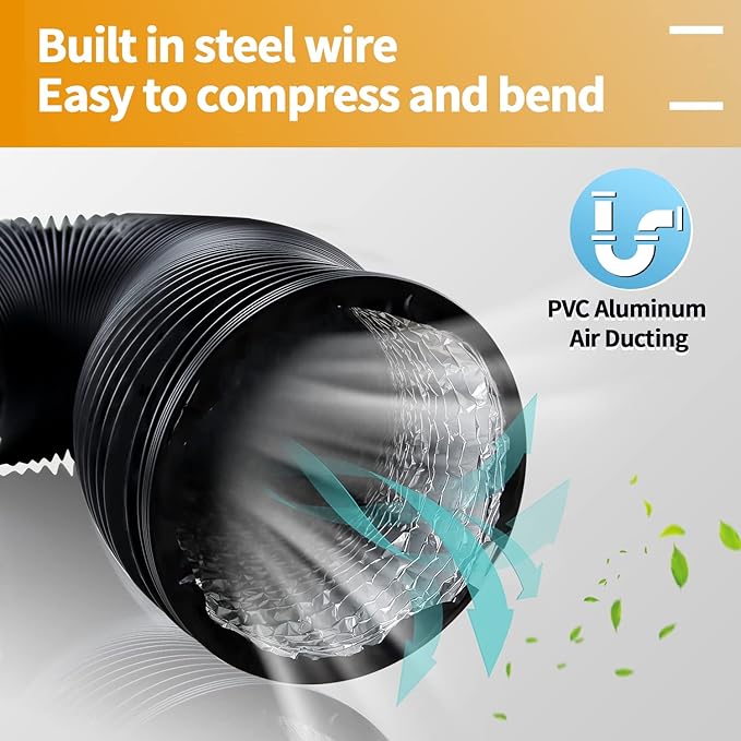 Black Dryer Vent Hose 4 Inch Insulated Flexible Duct 16FT with 2 Clamps Adjustable Black Air Aluminum Ducting Heavy-Duty Three Layer Protection Used in Air Duct Fan Systems by Cenipar