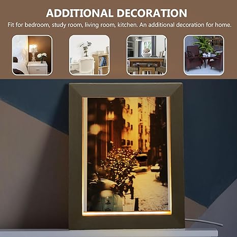Uonlytech Glowing LED Night Light Wooden Photo Frame