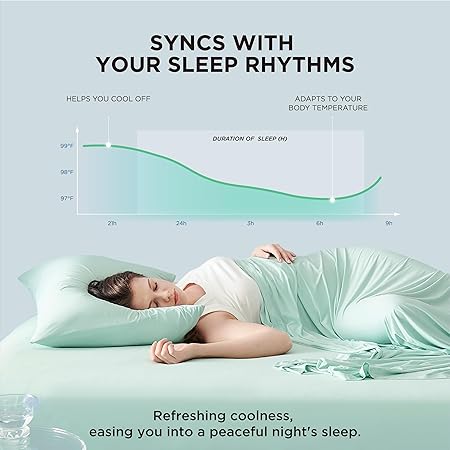 Bedsure Cooling Sheets Queen Size, Cooling Bed Sheets for Hot Sleepers, Chill Cool Sheet, Deep Pocket Up to 17.5 Inches, Soft  Breathable Queen Sheet Set, 4 Pieces, Green