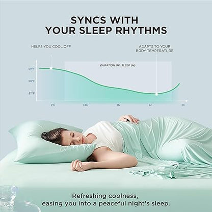 Bedsure Cooling Sheets Queen Size, Cooling Bed Sheets for Hot Sleepers, Chill Cool Sheet, Deep Pocket Up to 17.5 Inches, Soft  Breathable Queen Sheet Set, 4 Pieces, Green