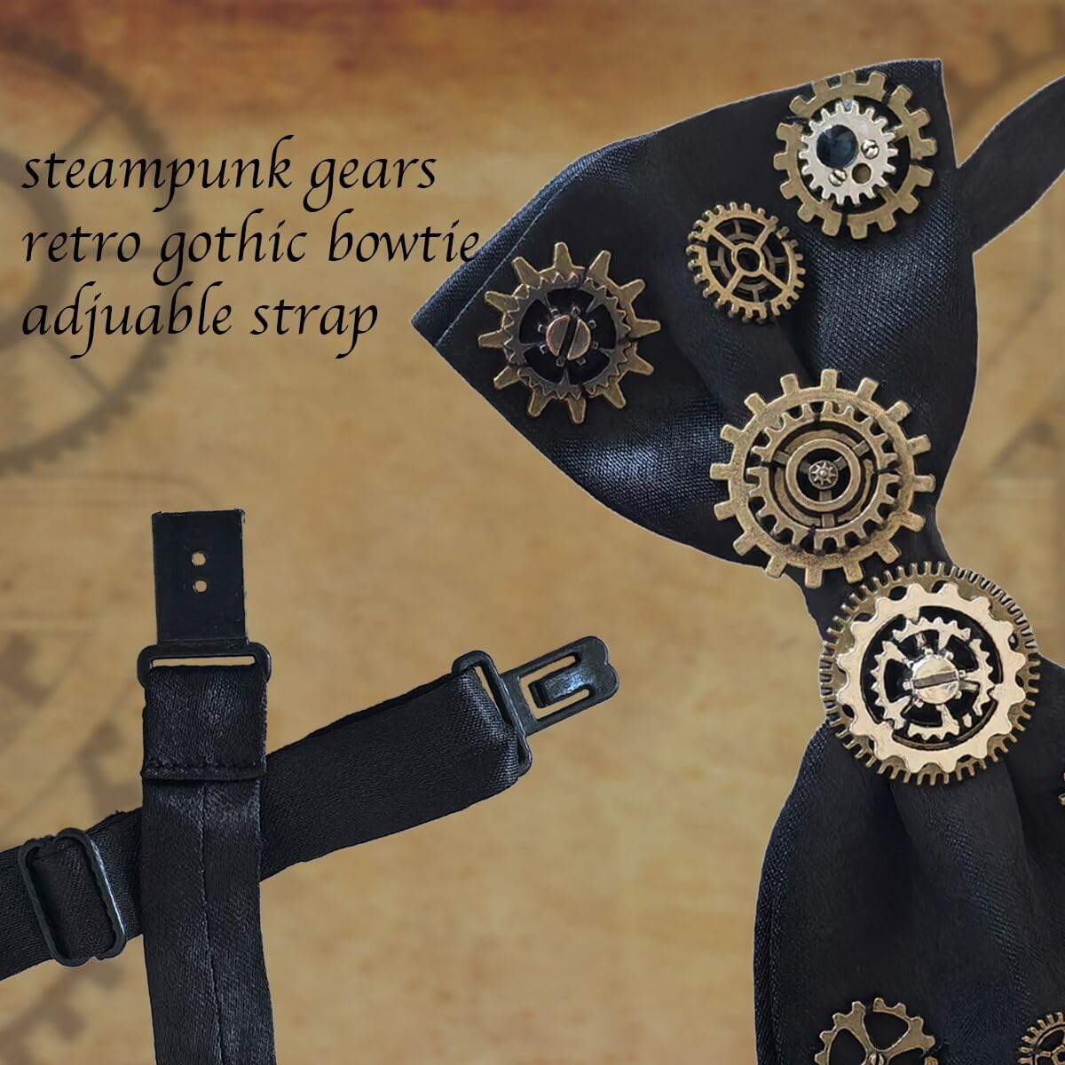 Steampunk Bowtie Gears Retro Cosplay Halloween Accessories, One Size, Black