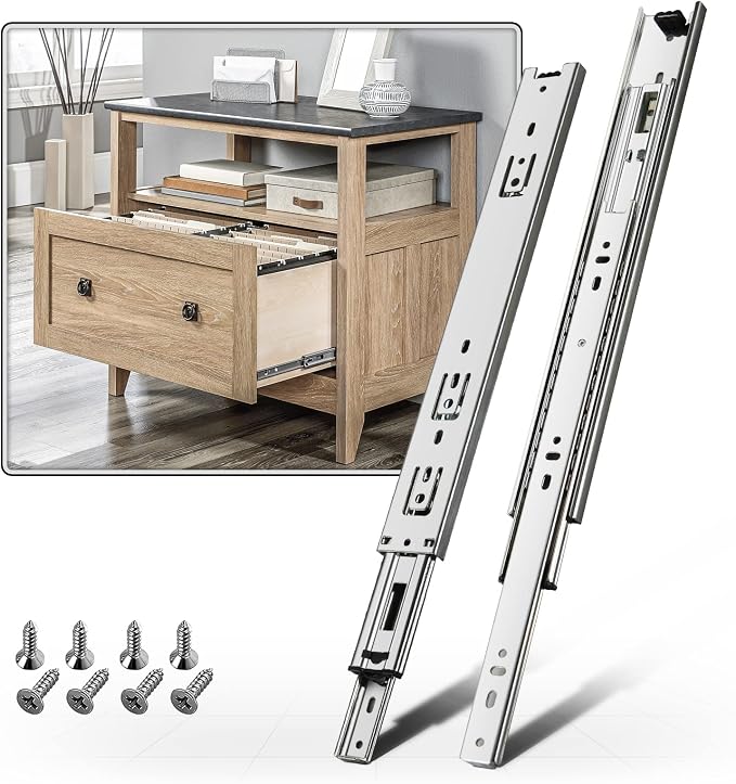 1 Pair Full Extension Drawer Slides 8 10 12 14 16 18 20 22 24 Inch 100 lb Load Capacity Side Mount Ball Bearing Rails Cabinet Dresser Glides Wardrobe Kitchen Trash Can Slider Runners Silver