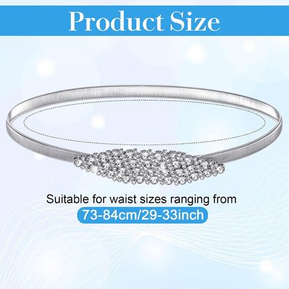 Rhinestone Belt for Formal Dress Silver Elastic Adjustable Thin Metal Belts, Skinny Ladies Belt for Women Dresses Wedding Party Formal Occasions(29–33 Inches)