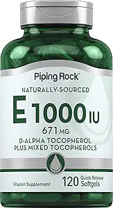 Piping Rock Vitamin E 1000 IU Softgels  120 Count  with D-Alpha and Mixed Tocopherols  Gluten Free, Non-GMO Supplement