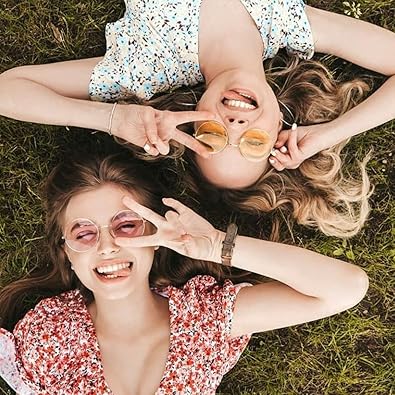 Gleyemor Polarized Round Sunglasses for Men Women Hippie Small Circle Glasses Red Yellow Lenses