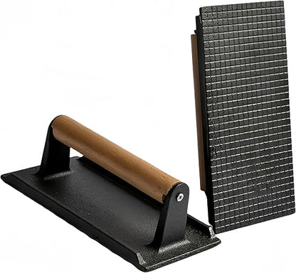 Heavy-duty Cast Iron Grill Press With Wood Handle Cast Iron Press (Square press meat plate)