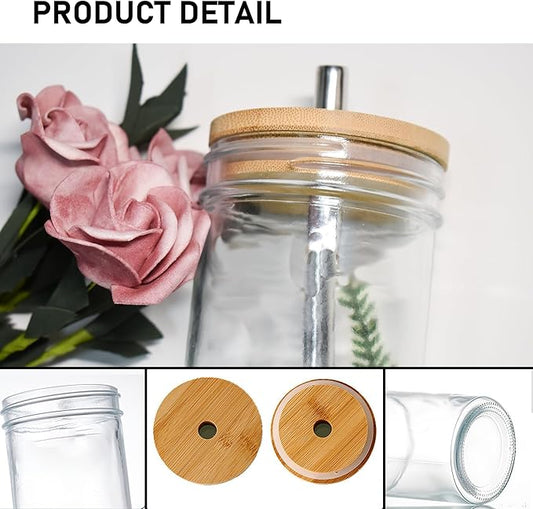 Glass Cups with Lids and Straws - 24oz Clear Glass Coffee Cups, Glass Tumbler Cute Drinking Glasses for Jumbo Smoothie, Bubble Tea, Cold Brew, Soda