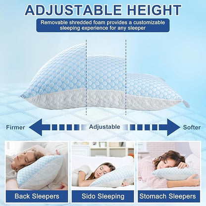 Cooling Pillow Soft Memory Foam Pillows Breathable, Adjustable Bed Pillows for Comfortable Sleeping, Queen Size Cooling Gel Pillow for Hot Sleepers (20"x 30") Supportive