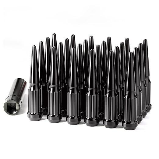 M14x1.5 Spike Lug Nuts, Set of 24 Black Spline Spiked Lug Nut with Key for Chevy Silverado 1500 GMC Sierra Yukon Tahoe Dodge Ram Ford F150, 14x1.5 Acorn Solid Metal Truck Lug Nut Wheel Accessories