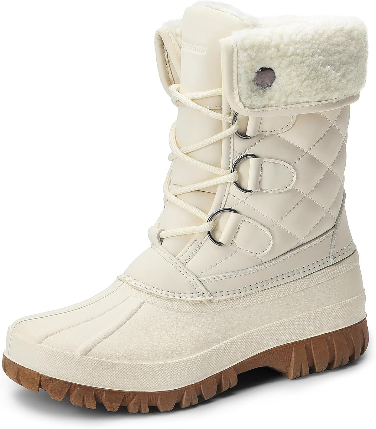Size 6, DREAM PAIRS Womens Winter Snow Duck Boots,Waterproof Mid Calf Anti-Slip Stability Lace Up Faux Fur Lining Warm Cozy Boots Outdoor Supportive Insole .