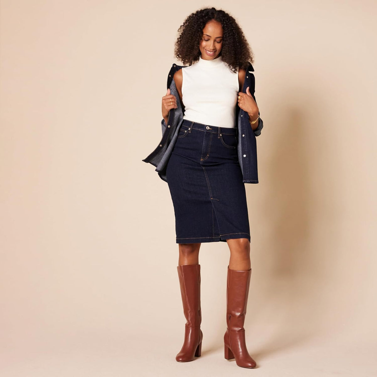 Essentials Women's Tall Boots with Chunky Block Heel.