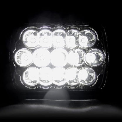 Spec-D Tuning 7"X6" H4 15 LED Light Bulb Clear Sealed Beam Headlight IP67 Head Light Assembly