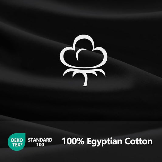 Zaizaihome 600 Thread Count Fitted Sheet Queen Size, 100 Egyptian Cotton, 3-Piece Set (1 Fitted Sheet, 2 Pillowcases), Sateen Weave, Ultra Soft Breathable,16" Deep Pocket Bed Sheet, Black