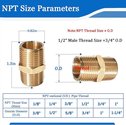 2PCS Hex Brass Nipple 12" NPT Male X 12" NPT Male Pipe Fitting 12 inch Brass Pipe Nipples Male Pipe Adapter Fittings Heavy Equal Brass Nipples Connectors