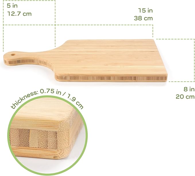 BambooMN Bamboo Paddle Cutting and Serving Board, Charcuterie Boards for Meat, Vegetables, Fruits, Bread, Kitchen Cutting Board with Handle - 15" x 8" x 0.75" - 1 Piece