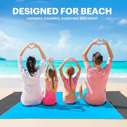 EASYFUN Beach Blanket Sandproof Oversized, 79''83'' Extra Large Beach Mat, Portable Picnic Mat for Travel Camping Hiking, Lightweight Beach Essentials Family Water Resistant Mat Nylon 210T