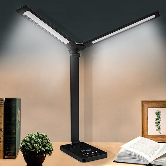 NUNET LED Desk Lamps for Home Office,Piano Lamp for Upright Piano,Rotatable Aluminum Desk Lamps with USB Charging Port,Eye-Caring Reading Light (Glossy Black)