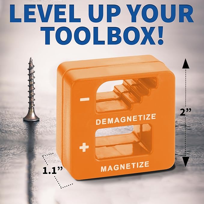 Demagnetizer and Magnetizer - Orange - for Screwdrivers Tips, Bits, and Small Tools, Large or Big Screws, Drills, Drill Bits, Sockets, Nuts, Bolts, Nails and Precision Construction Tools