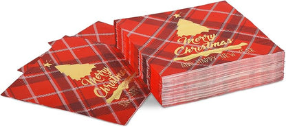 Gatherfun Christmas Party Supplies Red and Black Plaid Disposable Paper Napkins for Merry Christmas New Year Party Decorations, 50 Pack