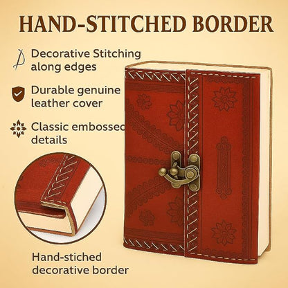 STORE INDYA Handcrafted Leather Soft Bound Personal Diary & Organizer – 7x5 Inch Genuine Leather Writing Journal, (Latch is Slightly Broken)