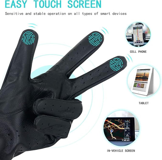 ZLUXURQ Mens Touchscreen Professional Leather Driving Gloves Unlined -Soft and Thin Italian Lambskin