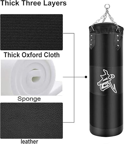 Hanging Punching Bag Set Unfilled, Heavy Boxing Bags Kickboxing Bag for Adults Kids, Youth Boxing Set with Hand Wraps, Punching Bag Hangers, for MMA Muay Thai Karate Taekwondo Training