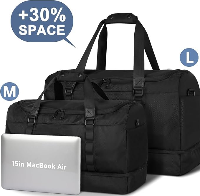 ETRONIK Gym Bag for Men Women, Large Travel Duffle Bag with Shoe Compartment, Carry on Bag with Toiletry Bag, Weekender Overnight Bag for Sports Business Trip, Black