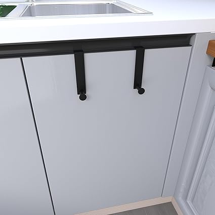 Metal Over The Cabinet Door Hooks, 2 Pack, Matte Black, Stainless Steel, Towel Holder for Kitchen, Bathroom, Bedroom