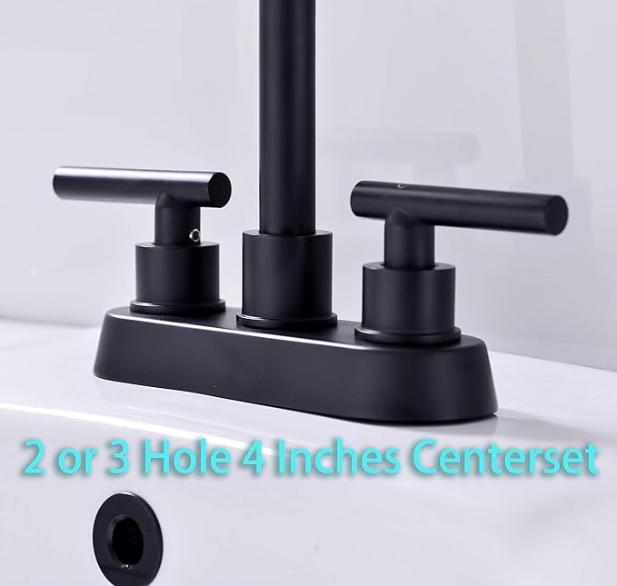 Black Bathroom Faucet, 2 Handle Bathroom Sink Faucet, 3 Hole 4 Inch Centerset Modern Commercial RV Vanity Sink (Matte Black)