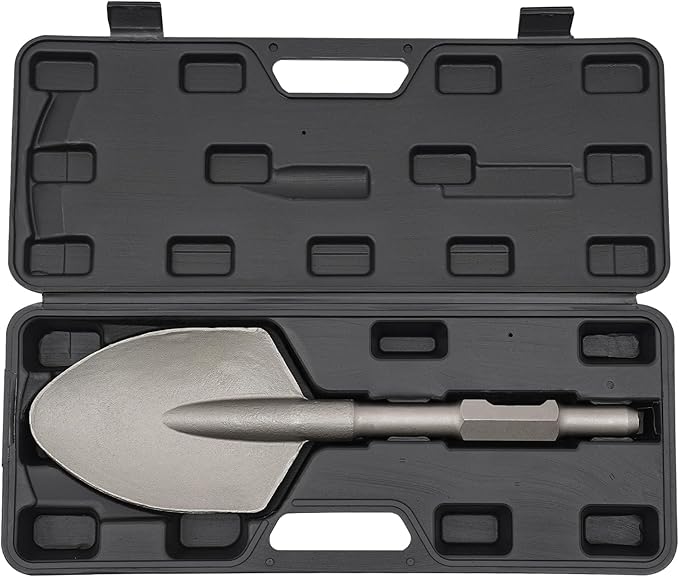 Clay Spade, 17.3" x 5.3" Steel Drill Shovel Bit,1-1/8 in Hex Shank Chisel Bit with Carrying Case, for Digging in Gardening, Backyard Landscaping on Clay Gravel Soil Sandstone