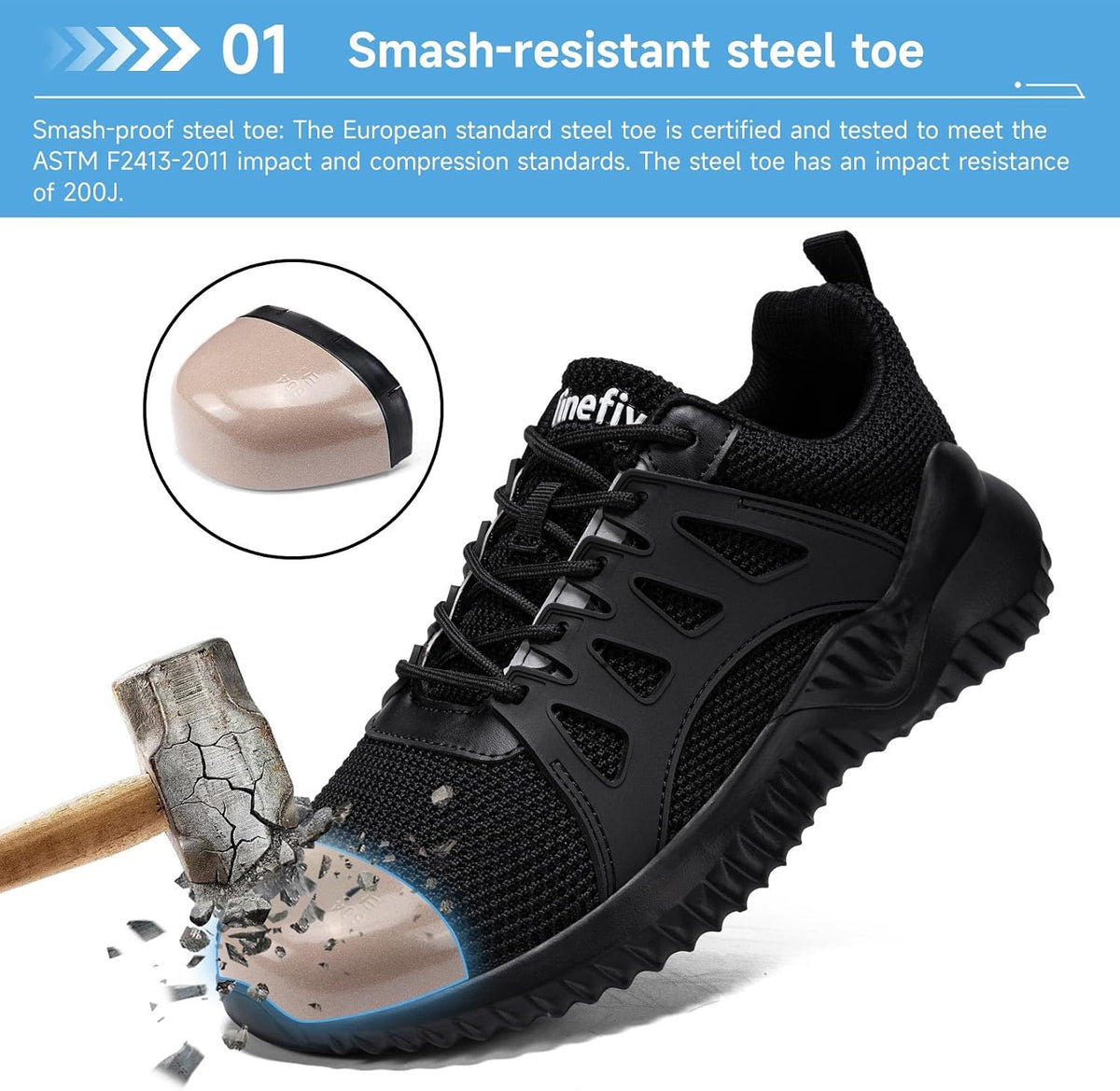 Tinefiy Steel Toe Shoes for Women Lightweight Comfortable Slip On Safety Work Sneakers Cushion Puncture Proof Shoes Indestructible Shoe